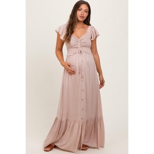 PinkBlush Taupe Smocked Top Woven Maternity Maxi Dress - 1 of 4