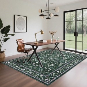 Washable Area Rugs for Bedroom Non-Slip Floral Living Room Carpet - 1 of 4