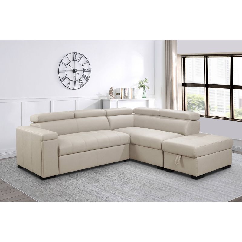 Mateo Fabric Storage Sectional with Pullout Bed Cream - Abbyson Living, 3 of 13