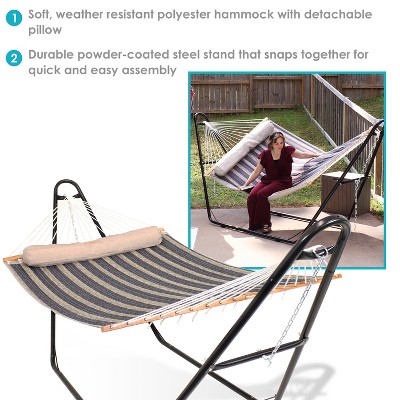 Mountainside Double Quilted Fabric Hammock with Steel Stand