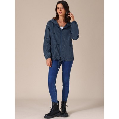 INSPIRE CHIC Women's Adjustable Drawstring Waterproof Windbreaker Hooded Raincoats with Pockets 2 Packs Navy Blue/Dark Grey Large — фото 2