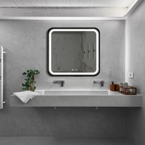 DOMETOUR 32x32in Vanity Mirror, Black Frame, Dimmable Touch, Anti-Fog, CRI 95, 3000K-6000K, IP54 Waterproof, Wall Switch Control - 1 of 4