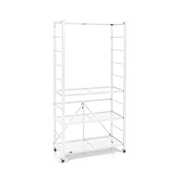 Origami R2 Series Folding Portable Heavy Duty Durable Powder Coated Steel Storage Rack with 10 Adjustable Shelves and Wheels, White