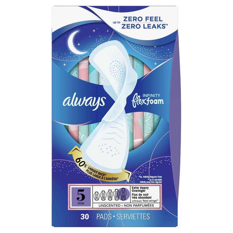 Always Infinity Extra Heavy Absorbency Overnight Sanitary Pads with Wings - Unscented, 3 of 15