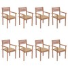 vidaXL - 8X Solid Teak Wood Stackable Patio Chairs with Cushions - Outdoor Garden Seating - Beige - 2 of 4