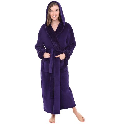 ADR Plush Fleece Women's Robe, Long Hooded Women's Bathrobe, Soft Cozy Women's Bath Robe & Plus Sizes