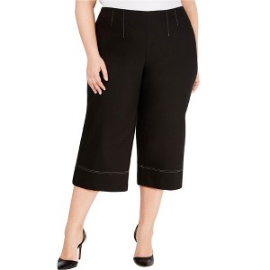 I.N.C International Concepts Womens Contrast Stitching Casual Wide Leg Pants, Black, 1X - 1 of 1