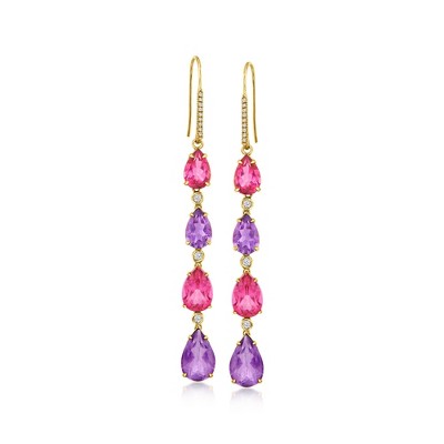 Ross-Simons 8.40 ct. t.w. Pink and White Topaz and 8.00 ct. t.w. Amethyst Drop Earrings in 18kt Gold Over Sterling