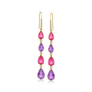 Ross-Simons 8.40 ct. t.w. Pink and White Topaz and 8.00 ct. t.w. Amethyst Drop Earrings in 18kt Gold Over Sterling - 1 of 4