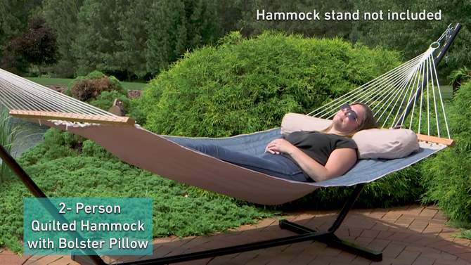 Sunnydaze Heavy-Duty 2-Person Quilted Designs Fabric Hammock with Spreader Bars and Detachable Pillow - 440 lb Weight Capacity, 2 of 11, play video