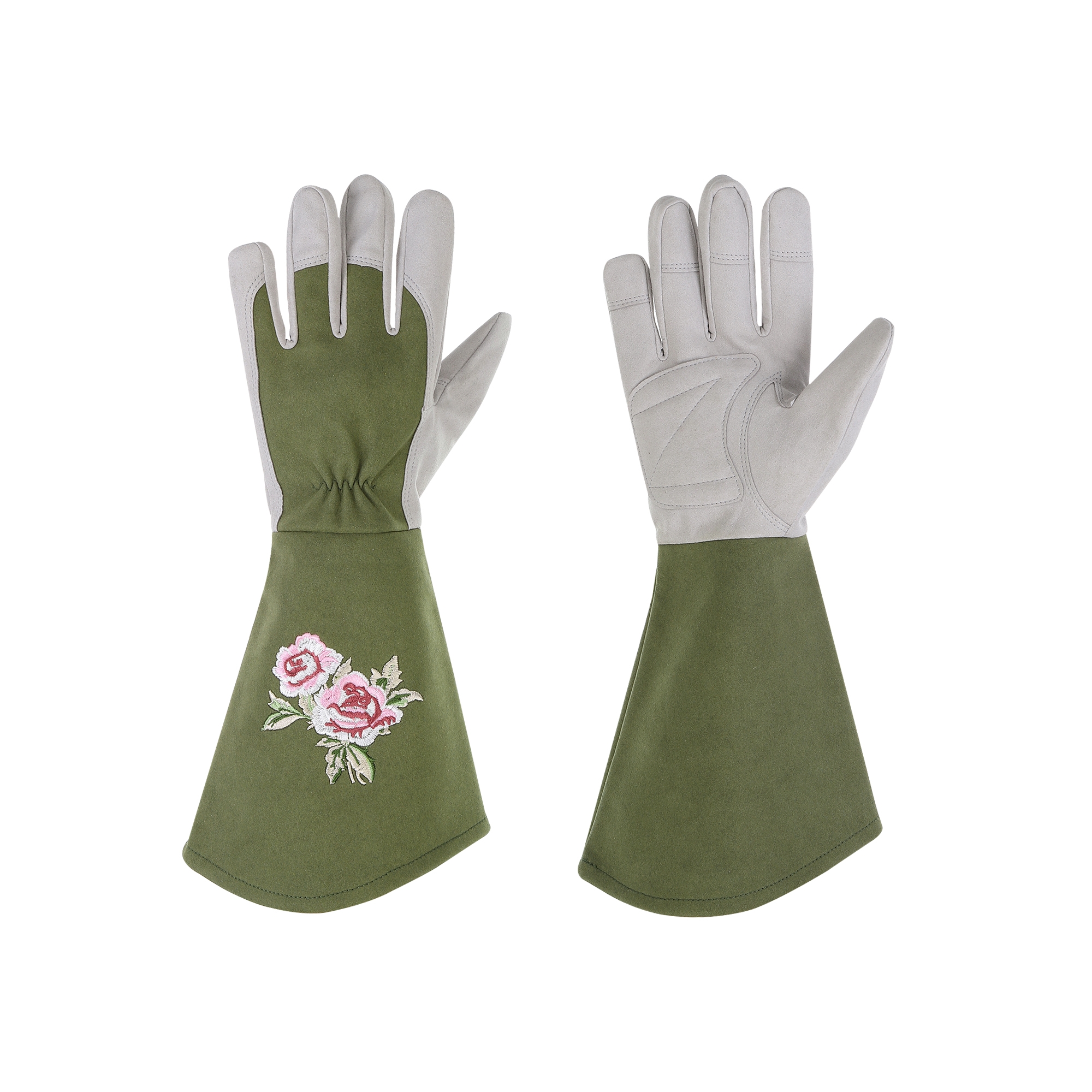 Unique Bargains Leather Gardening Thorn Proof Protective Garden Gloves 1 Pair Green Small