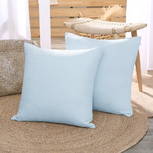 Deconovo Faux Linen Cushion Covers, Set of 2, Light Blue ¨C Eco-Friendly, Machine Washable, Decorative Pillow Covers for Sofa - 1 of 4