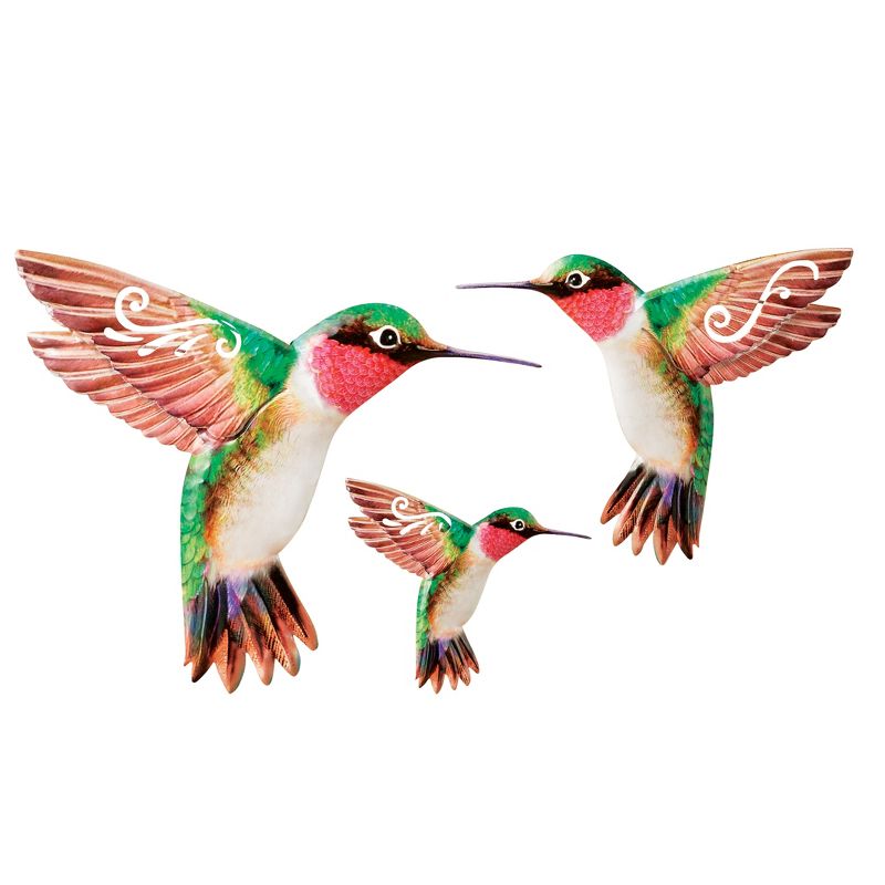 Collections Etc Colorful 3-Piece Hummingbird Metal Wall Set, 1 of 3