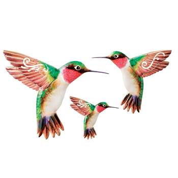 Collections Etc Colorful 3-Piece Hummingbird Metal Wall Set