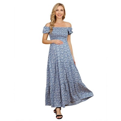 lxt-Women's Puff Sleeve Ruffle Layered Smocked Maternity Dress
