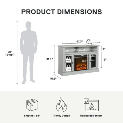 Dove Gray Electric Fireplace TV Console with Cabinet