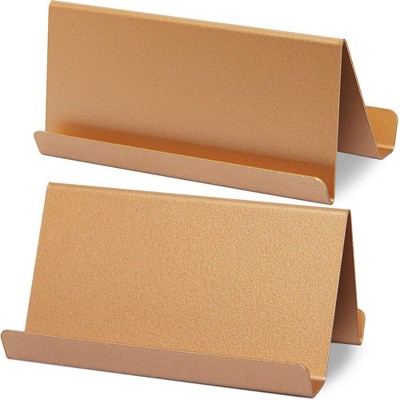 Paper Junkie 2-Pack Rose Gold Metal Stainless Steel Business Card Holder Desktop Name Card Display Stand