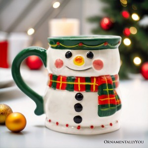 Wonderful Plaid Scarf Snowman 4" Ceramic Mug, Kitchen Christmas Drinkware Decoration| OrnamentallyYou - 1 of 3