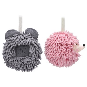 REGALWOVEN Chenille Fuzzy Ball Cute Cartoon Decorative Hand Drying Hanging Hand Towel for Bathroom 7" x 7" 2 Pcs - 1 of 4