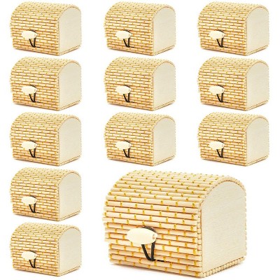 12-Pack Mini Bamboo Cane Treasure Chests Decorative Jewelry Storage Boxes with Gold String Design 2.4"x2"x2"