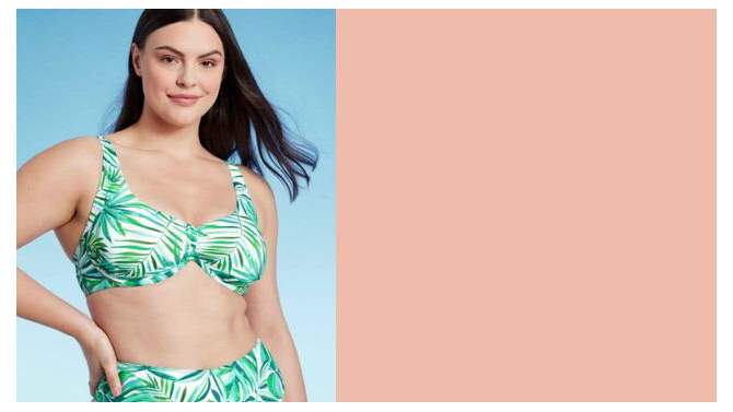 Women's Underwire Bralette Bikini Top - Shade & Shore™ Green Tropical Print, 2 of 5, play video