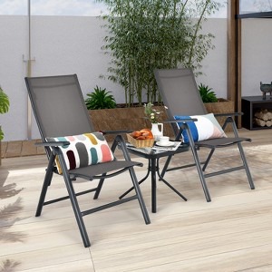 Costway 3PCS Bistro Set Folding Adjustable Chairs Square Glass Table Garden - 1 of 4