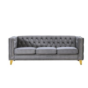 TiramisuBest 58.8" 2-Seater Tufted Velvet Sofa with Rolled Arms & Nailhead Trim, Black for Living Room,Bedroom & Office-2 Pillows - 1 of 4