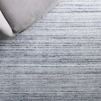 Light Grey Hand-Knotted Wool and Viscose Square Rug