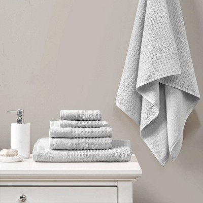 Gray Cotton Waffle Weave Hand Towel Set of Six