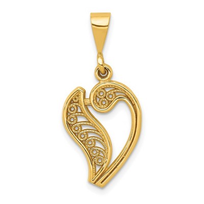 Black Bow Jewelry 14k Yellow Gold, Maci Collection, LG Filigree Script Initial V Pendant