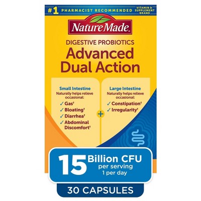 Nature Made Digestive Probiotics Advanced Dual Action Capsules - 15 Billion CFU per serving - 30ct