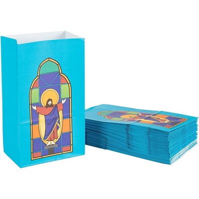 Blue Panda 36-Pack Blue Jesus Design Paper Party Bags Religious Party Medium Gift Bags, 5.1 x 8.75 x 3.25 in