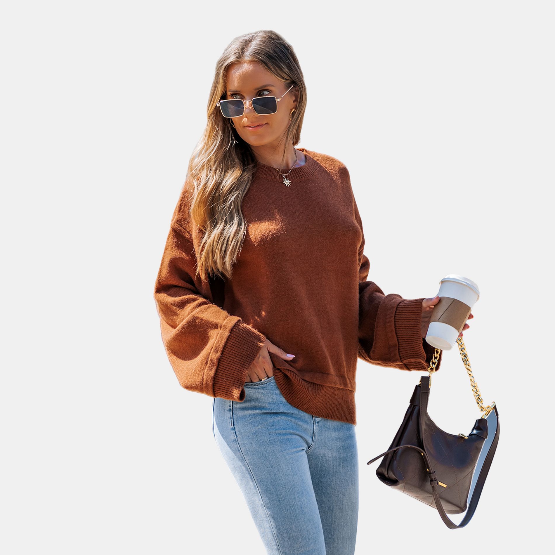 Women's Cozy Oversized Knit Sweater - Cupshe-L-Orange