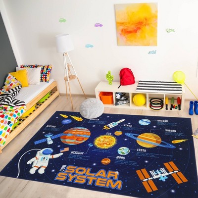 Blue 6' x 9' Solar System Educational Kids Area Rug