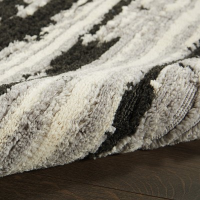 Ivory Charcoal Abstract Hand-Knotted 5'3" x 7'3" Synthetic Area Rug