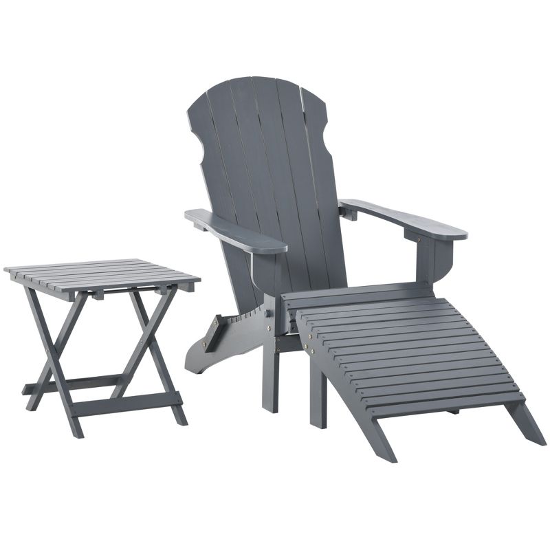 Outsunny 3-Piece Folding Adirondack Chair Set with Ottoman and Side Table, Outdoor Wooden Accent Furniture Fire Pit Lounge Chairs for Patio, 1 of 9