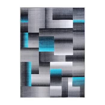 Emma and Oliver Modern Cubist Olefin Accent Runner Rug in Gradient Shades with Natural Jute Backing