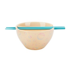 Disney Stitch Boba Tea 20 Oz Tan Ramen Bowl With Chopsticks - 1 of 4
