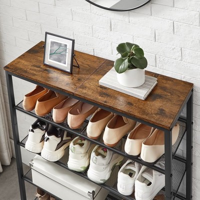 VASAGLE 5-Tier Rustic Brown and Black Shoe Rack with Fabric Shelves