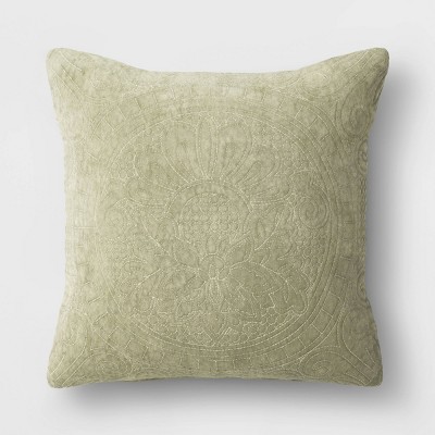 Quilted Velvet Square Throw Pillow Moss Green - Threshold™