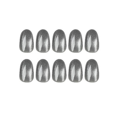 LOVELAY CREATIONS Grey Short Square Press-On Nails with Glitter Full Cover
