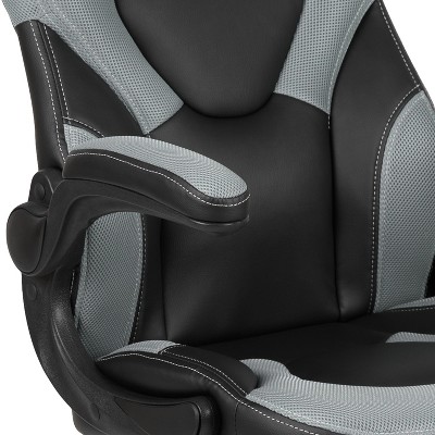 Gray and Black Ergonomic High-Back Gaming Chair with Flip-Up Arms