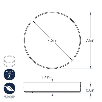 White 8-Inch Round Microwave-Safe Lunch Plates, Set of 2