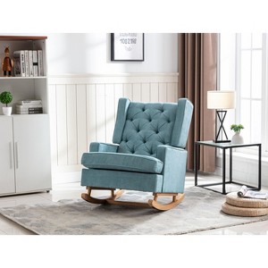 Okak Furry Rocking Accent Chair Living Room Chair with Wood Legs and Button-Tufted Upholstered Comfy Back Armchair for Bedroom Nursery Lounge - 1 of 4