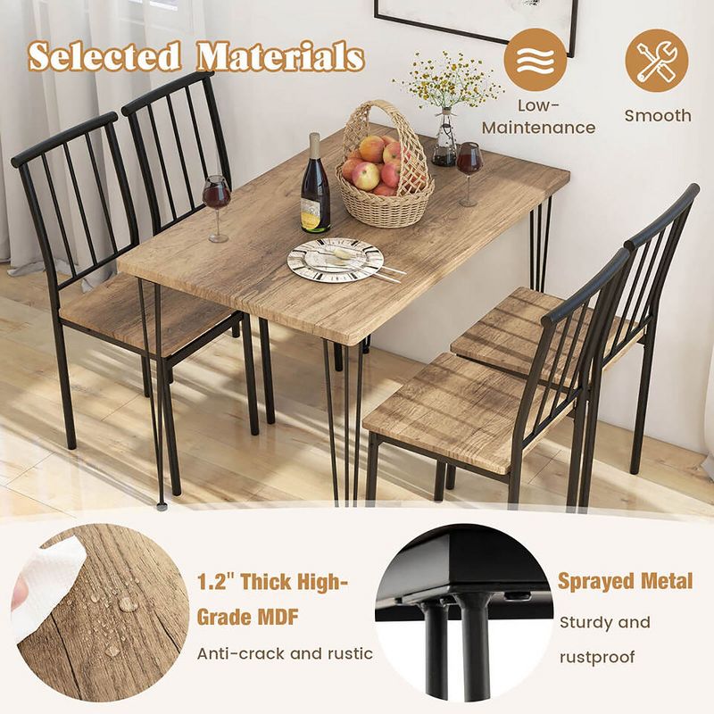 Tangkula 5-Piece Dining Table Set for Small Space Kitchen Table Set for 4 Natural, 5 of 11