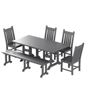 WestinTrends 6 Piece Outdoor Patio Dining Set Outdoor Table and Bench Chair Set - 1 of 4