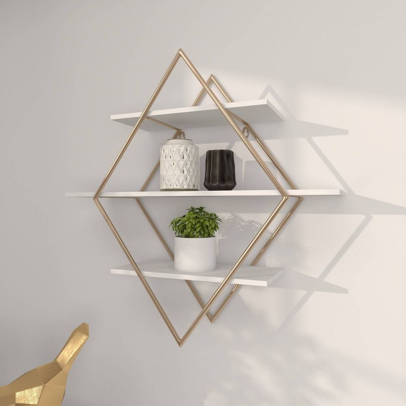 20&#34;x20&#34; Wooden 3 Shelves Wall with Diamond Shape Gold - Olivia &#38; May, 3 of 17