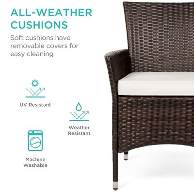 5-Piece Brown Wicker Patio Dining Set with Glass Tabletop and Cream Cushions