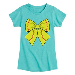 Girls' - Instant Message - Softball Bow -Youth Girls Short Sleeve T-Shirt Fitted Short Sleeve Graphic T-Shirt - 1 of 4