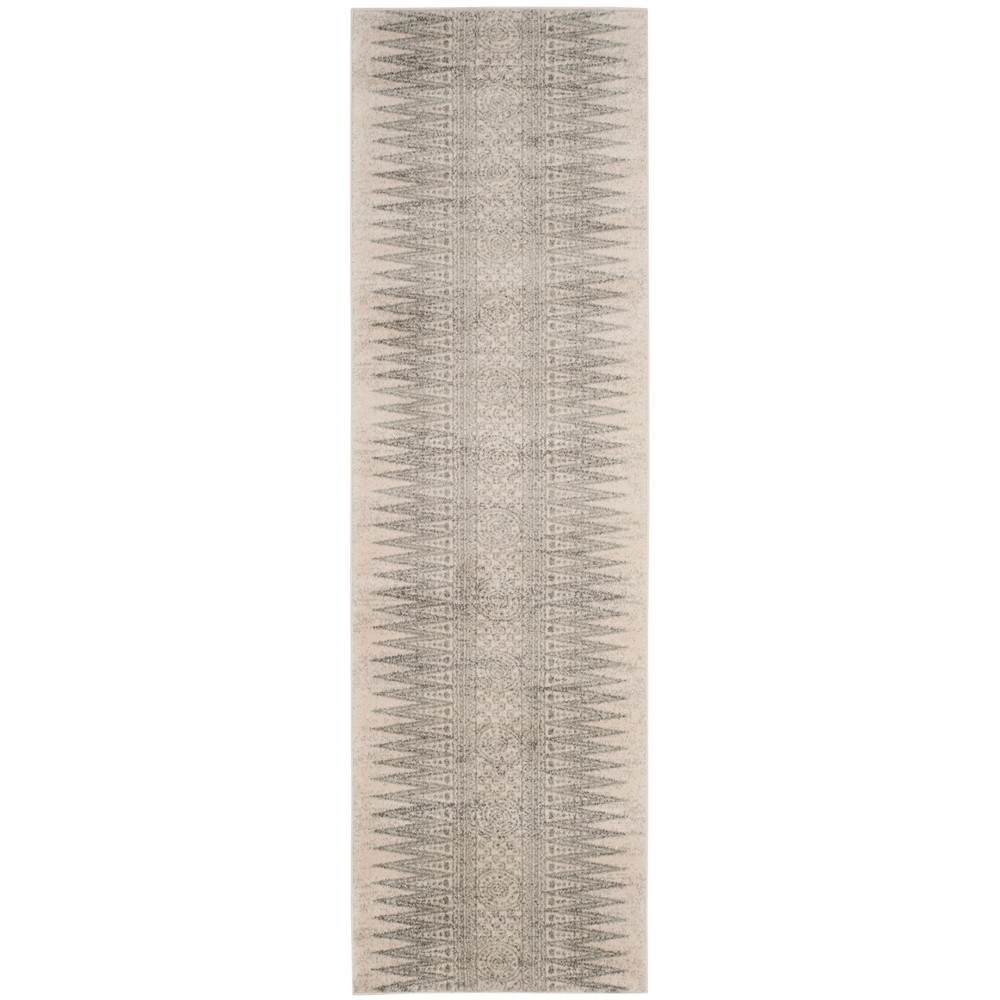  Geometric Design Loomed Runner Rug Ivory/Silver